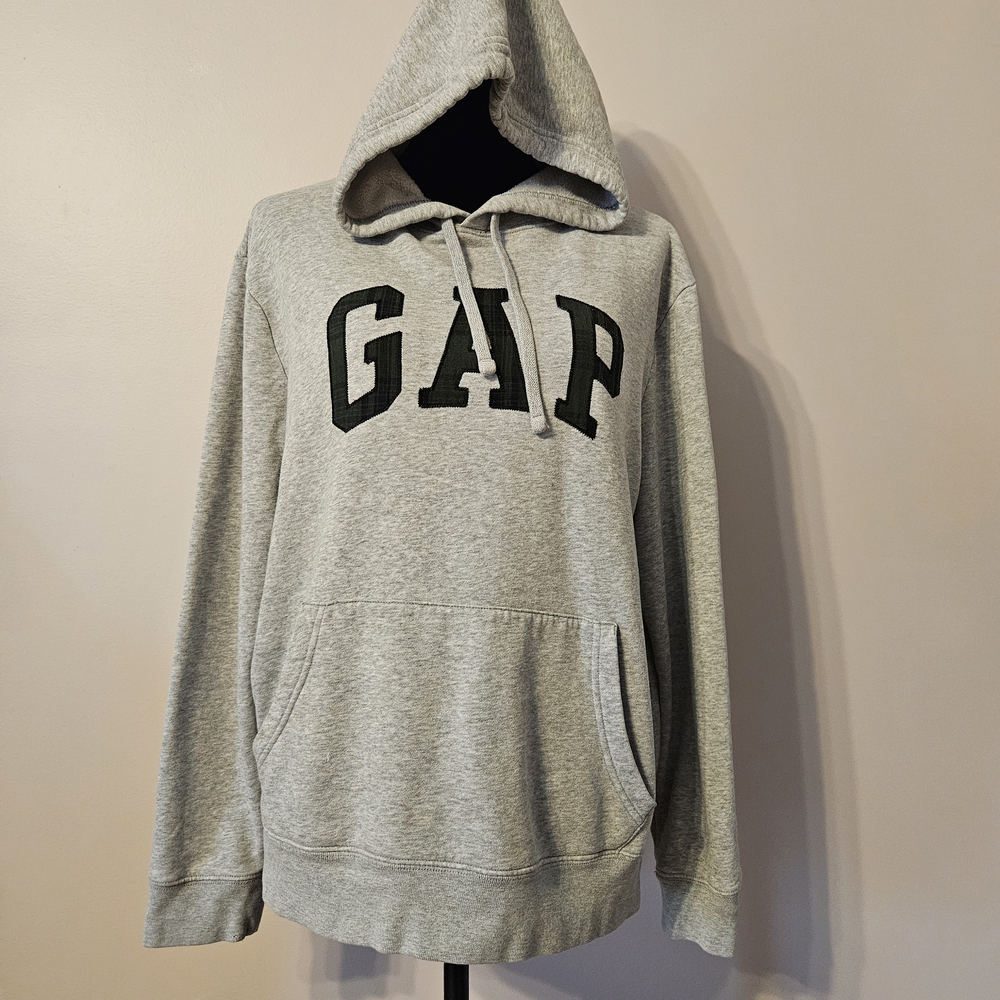 GAP Gray Gap Logo Hoodie GUnisex Size M Pullover Sweatshirt Kangaroo Pocket